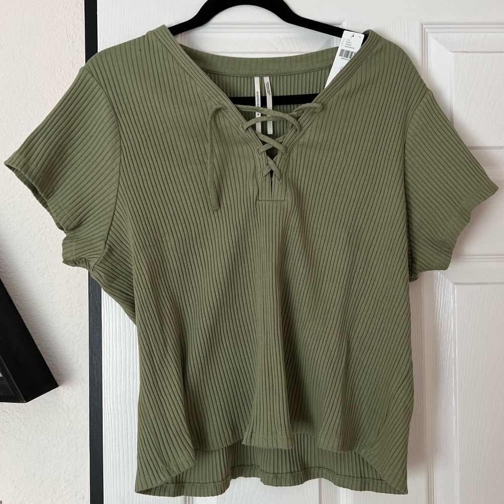 Anthro Cropped Lace Up Top